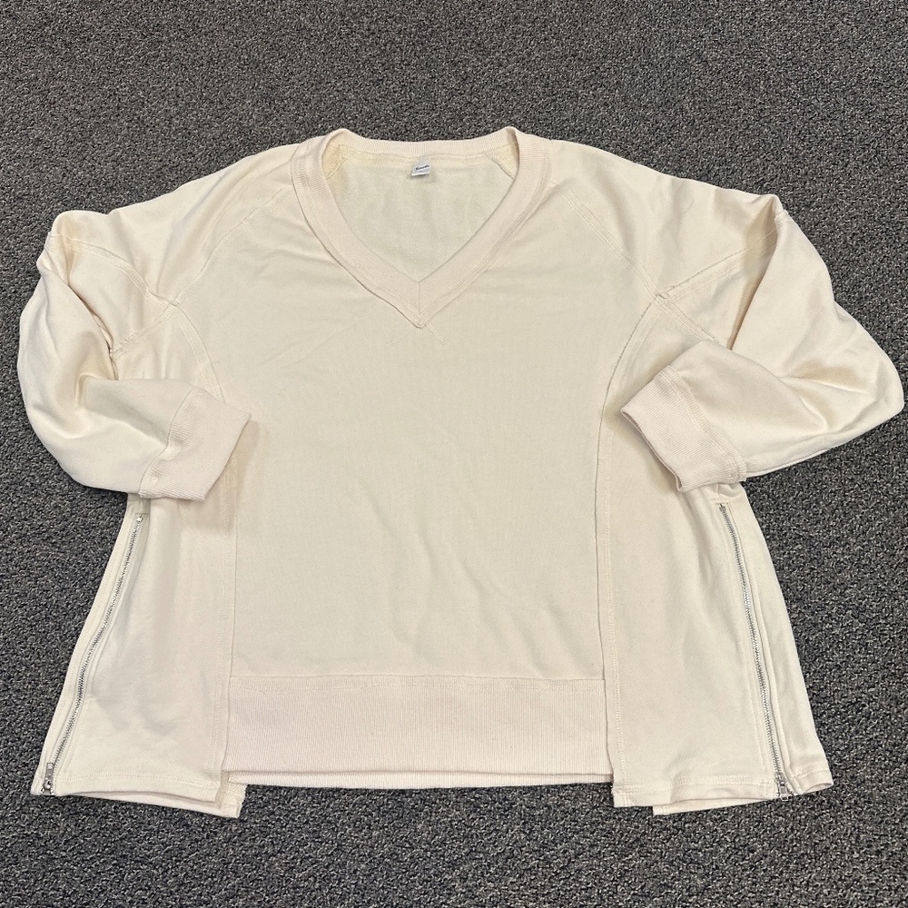 Caracilia Lightweight Oversized Cotton Sweatshirt with Zippered Sides - Sz XL